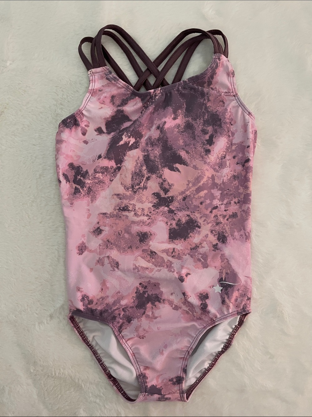 Destira Girls Pink Marble Crisscross Back One-Piece Leotard SZ CM  8